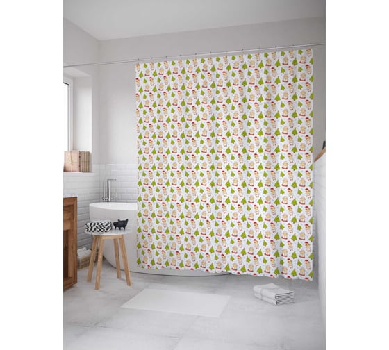 Штора (занавеска) для ванной JoyArty "Овечки в шапках" из сатена, 180х200 см с крючками, sc_78632 1