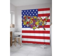 Штора (занавеска) для ванной JoyArty "Цветочная америка" из сатена, 180х200 см с крючками, sc_8063