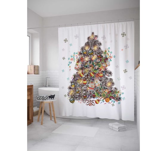 Штора (занавеска) для ванной JoyArty "Место для подарков" из сатена, 180х200 см с крючками, sc_78658 1