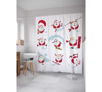 Штора (занавеска) для ванной JoyArty "Спортивный Дед Мороз" из сатена, 180х200 см с крючками, sc_78671