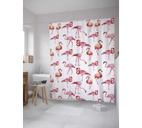 Штора (занавеска) для ванной JoyArty "Игры фламинго" из сатена, 180х200 см с крючками, sc_8075