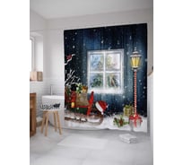 Штора (занавеска) для ванной JoyArty "Сани с подарками" из сатена, 180х200 см с крючками, sc_78667