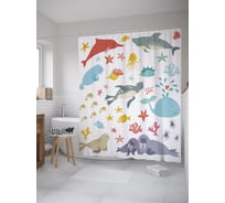 Штора (занавеска) для ванной JoyArty "Жители под водой" из сатена, 180х200 см с крючками, sc_61340