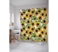 Штора (занавеска) для ванной JoyArty "Подсолнуховое окружение" из сатена, 180х200 см с крючками, sc_9864