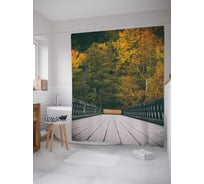 Штора (занавеска) для ванной JoyArty "Деревянный мост" из сатена, 180х200 см с крючками, sc_6511