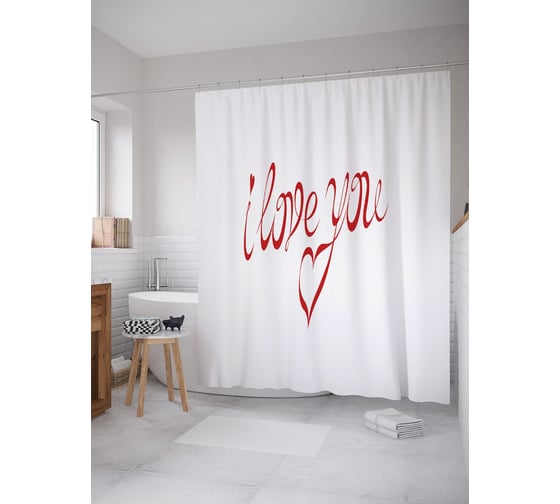 Штора (занавеска) для ванной JoyArty "Прописная любовь" из сатена, 180х200 см с крючками, sc_53767 1
