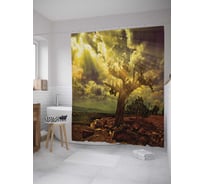 Штора (занавеска) для ванной JoyArty "Древо рассвета" из сатена, 180х200 см с крючками, sc_8529