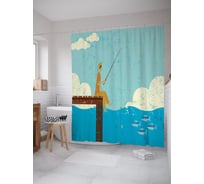 Штора (занавеска) для ванной JoyArty "Ловля с пирса" из сатена, 180х200 см с крючками, sc_64183