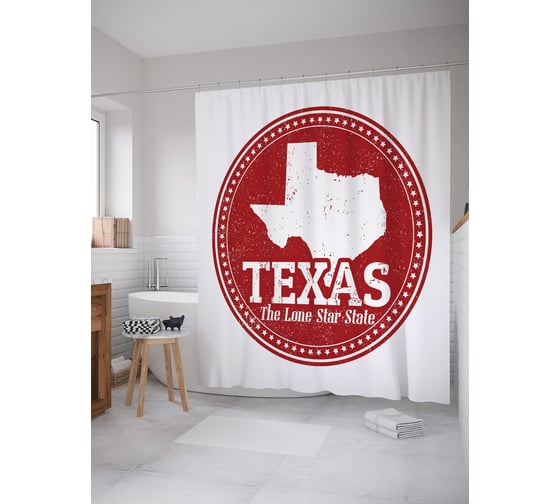 Штора (занавеска) для ванной JoyArty "Государство одинокой звезды" из сатена, 180х200 см с крючками, sc_63081 1