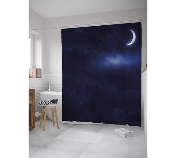 Штора (занавеска) для ванной JoyArty "Молодой месяц" из сатена, 180х200 см с крючками, sc_32639 1