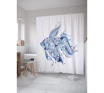 Штора (занавеска) для ванной JoyArty "Орнаментальная рыба" из сатена, 180х200 см с крючками, sc_55059