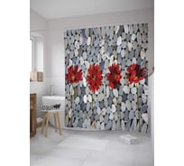 Штора (занавеска) для ванной JoyArty "Камни в цветах" из сатена, 180х200 см с крючками, sc_8531