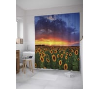 Штора (занавеска) для ванной JoyArty "Вечерние подсолнухи" из сатена, 180х200 см с крючками, sc_9863