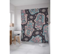 Штора (занавеска) для ванной JoyArty "Хамса с завитками" из сатена, 180х200 см с крючками, sc_6641