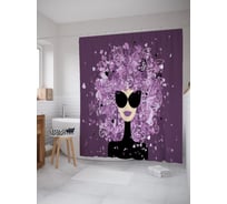 Штора (занавеска) для ванной JoyArty "Дама в огромных очках" из сатена, 180х200 см с крючками, sc_62739