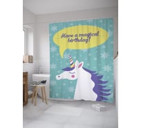 Штора (занавеска) для ванной JoyArty "Хочу волшебный день рожденья" из сатена, 180х200 см с крючками, sc_60925