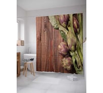 Штора (занавеска) для ванной JoyArty "Артишок на досках" из сатена, 180х200 см с крючками, sc_38914