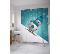 Штора (занавеска) для ванной JoyArty "Снеговик лыжник" из сатена, 180х200 см с крючками, sc_6135
