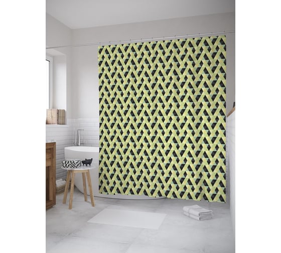 Штора (занавеска) для ванной JoyArty "Геометрическое плетение" из сатена, 180х200 см с крючками, sc_59107 1