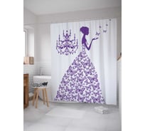 Штора (занавеска) для ванной JoyArty "Платье с синими бабочками" из сатена, 180х200 см с крючками, sc_8288