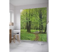 Штора (занавеска) для ванной JoyArty "Тропинка в роще" из сатена, 180х200 см с крючками, sc_32769