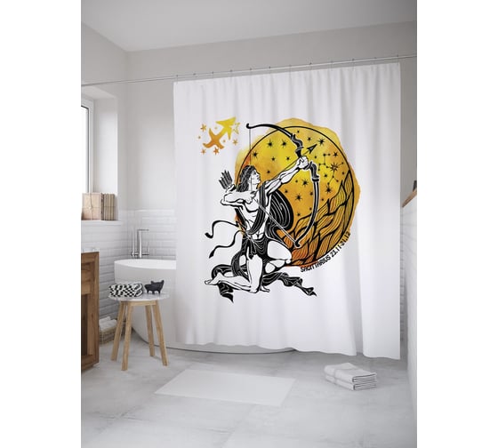 Штора (занавеска) для ванной JoyArty "Мужественный Стрелец" из сатена, 180х200 см с крючками, sc_61055 1