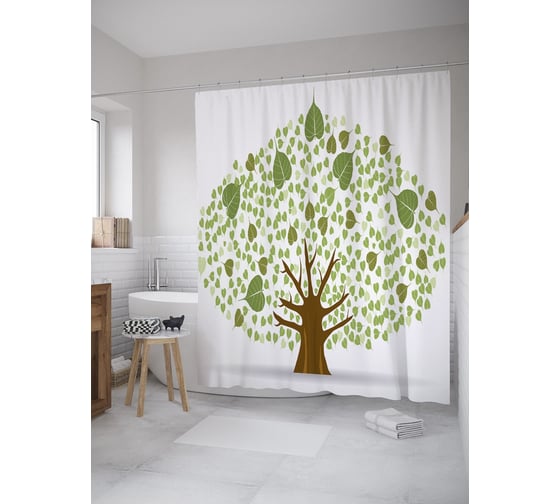 Штора (занавеска) для ванной JoyArty "Листья на дереве" из сатена, 180х200 см с крючками, sc_61515 1