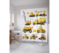 Штора (занавеска) для ванной JoyArty "Строительные автомобили" из сатена, 180х200 см с крючками, sc_54131