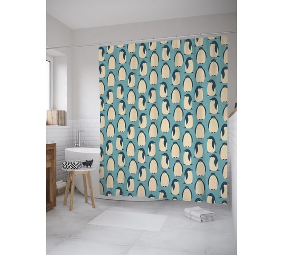 Штора (занавеска) для ванной JoyArty "Стая пингвинов" из сатена, 180х200 см с крючками, sc_61927 1