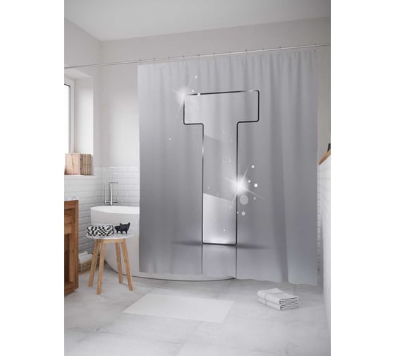 Штора (занавеска) для ванной JoyArty "Сверкающая t" из сатена, 180х200 см с крючками, sc_4522t 1