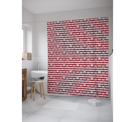 Штора (занавеска) для ванной JoyArty "Американские звезды на полосах" из сатена, 180х200 см с крючками, sc_55492 1