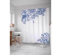Штора (занавеска) для ванной JoyArty "Цветы в углах" из сатена, 180х200 см с крючками, sc_62520