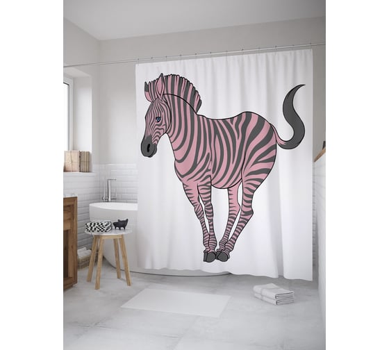 Штора (занавеска) для ванной JoyArty "Изящная зебра" из сатена, 180х200 см с крючками, sc_61665 1