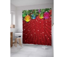 Штора (занавеска) для ванной JoyArty "Шары и рождество" из сатена, 180х200 см sc_378925
