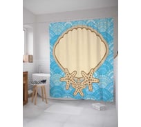 Штора (занавеска) для ванной JoyArty "Ракушка и морские звезды" из сатена, 180х200 см с крючками, sc_5930