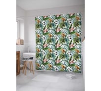 Штора (занавеска) для ванной JoyArty "Листья папоротника и цветы" из сатена, 180х200 см sc_378443