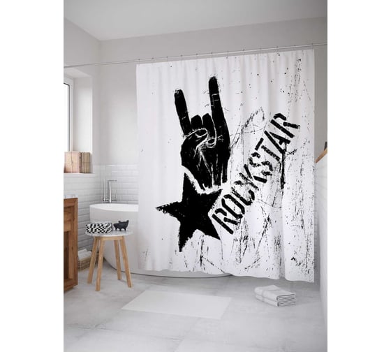 Штора (занавеска) для ванной JoyArty "Рок звезда" из сатена, 180х200 см с крючками, sc_5039 1