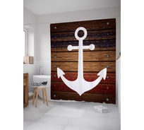 Штора (занавеска) для ванной JoyArty "Якорь на деревянных досках" из сатена, 180х200 см с крючками, sc_5412