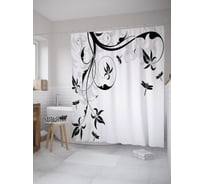 Штора (занавеска) для ванной JoyArty "Стрекозы монохром" из сатена, 180х200 см с крючками, sc_39705