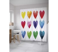 Штора (занавеска) для ванной JoyArty "Акварельные сердца" из сатена, 180х200 см с крючками, sc_32111