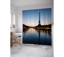 Штора (занавеска) для ванной JoyArty "Рассветный Париж" из сатена, 180х200 см с крючками, sc_38851