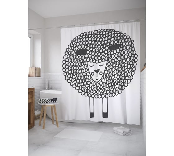 Штора (занавеска) для ванной JoyArty "Круглый барашка" из сатена, 180х200 см с крючками, sc_61539