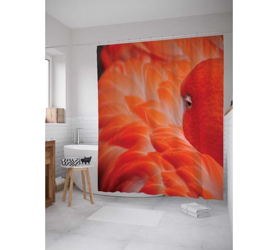 Штора (занавеска) для ванной JoyArty "Фламинго рядом" из сатена, 180х200 см с крючками, sc_9450 1