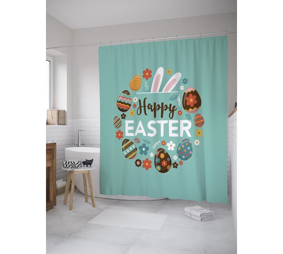 Штора (занавеска) для ванной JoyArty "Яйца для Пасхи" из сатена, 180х200 см с крючками, sc_60252 1