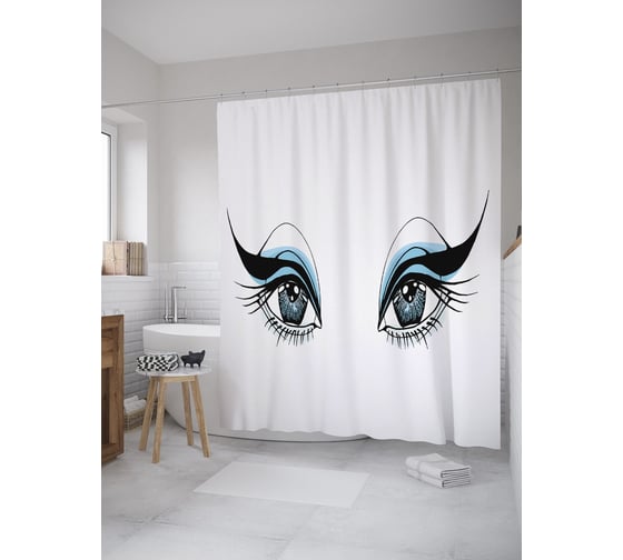 Штора (занавеска) для ванной JoyArty "Рисунок взгляда акварелью" из сатена, 180х200 см с крючками, sc_55036 1