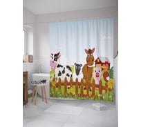 Штора (занавеска) для ванной JoyArty "Звери на ферме" из сатена, 180х200 см с крючками, sc_32662