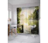 Штора (занавеска) для ванной JoyArty "Причалена лодка" из сатена, 180х200 см с крючками, sc_32084