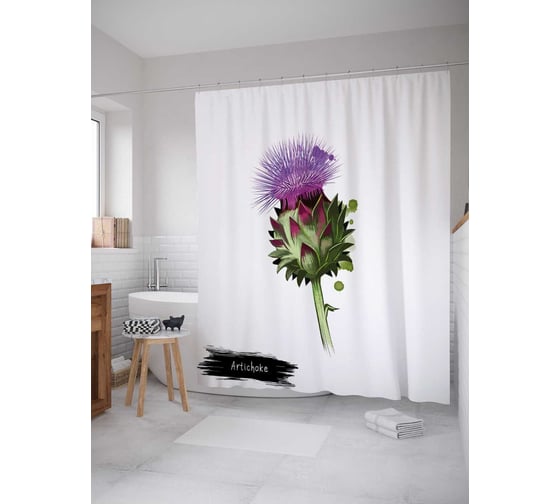 Штора (занавеска) для ванной JoyArty "Чертополох" из сатена, 180х200 см с крючками, sc_38896 1