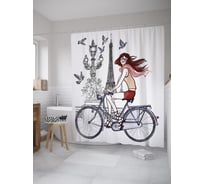 Штора (занавеска) для ванной JoyArty "По Парижу на велосипеде" из сатена, 180х200 см с крючками, sc_61458