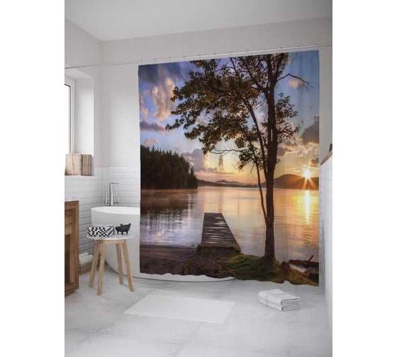 Штора (занавеска) для ванной JoyArty "Мост рассвета" из сатена, 180х200 см с крючками, sc_9154 1